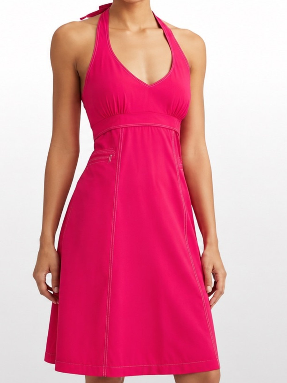 Athleta Pink Halter Midi Dress 12 Tall Built In Bra Pocket Active Travel